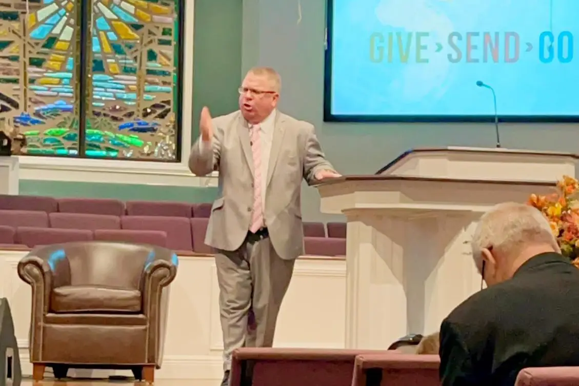 Shawn Cuthbertson preaching a revival service